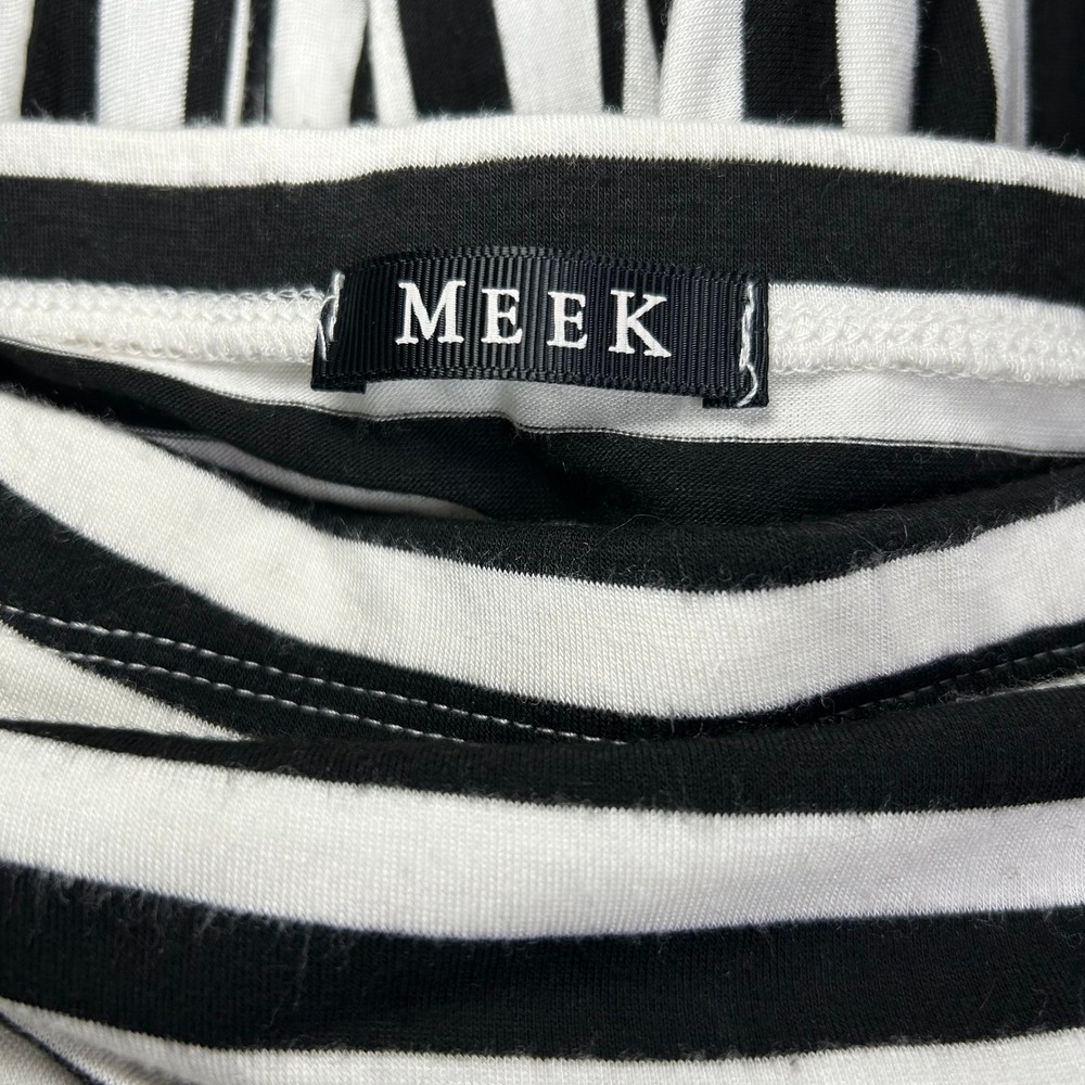 Meek Black White Striped Jumpsuit Small Strapless Wide Leg Tie Waist Flowy - Picture 4 of 4